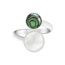 Ocean-Inspired White and Abalone Circle Sterling Silver Wrap Around Ring-7 - £13.25 GBP