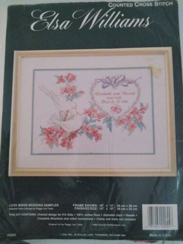 NEW 1990 Elsa Williams Cross Stitch Peggy L Toole 02055 LOVE BIRDS WEDDING USA  - $17.59