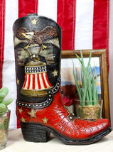 Rustic Western Bald Eagle Clutching Liberty Bell Cowboy Boot Vase Figurine - $46.25 CAD