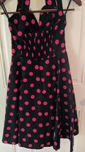 Womens Summer Fit &amp; Flare Sun Dress Black Hot Pink Polka Dot Party Sz M? - £10.98 GBP