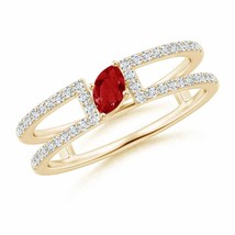 ANGARA Tilted Marquise Ruby Parallel Split Shank Ring for Women in 14K Gold - £806.37 GBP