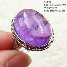 Natural Purple Amethyst Quartz Adjustable Ring Woman Men 20x15mm Amethyst Jewelr - £22.39 GBP
