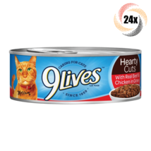 24x Cans 9Lives Hearty Cuts Real Beef &amp; Chicken in Gravy Cat Food 5.5oz - £34.39 GBP