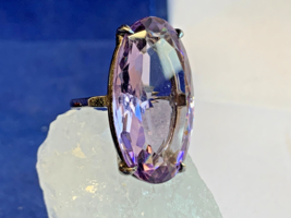 Vtg Sterling Silver Ring 14.99g Fine Jewelry Sz 4.75 Amethyst Color Oval... - £63.19 GBP