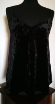 Black Velvet Camisole Vest Top Vintage 90s Women V Neck Evening Small Me... - $15.43