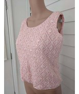 Vintage Pink Cashmere Sweater Beaded Sequin Sleeveless 50s 60s Top S - $48.00