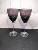 Murano Amethyst Wine Glasses Tulip Stemmed Hand Blown 9.5” Purple Set Of 2 - $29.70