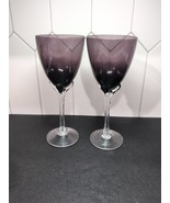 Murano Amethyst Wine Glasses Tulip Stemmed Hand Blown 9.5” Purple Set Of 2 - $40.73 CAD
