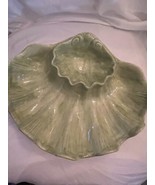 Vintage Pottery Scallop Shell Chip &amp; Dip Bowl Made in USA 11 1/2&quot; x 9 1/... - $19.10 CAD
