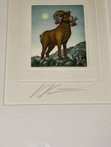 Vintage Big Horn Sheep Painting Signed Volker Kuhn Wall Hanging Frame 13" X 10" image 3