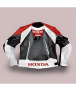 Men Honda CBR Black Red &amp; White Cowhide Leather Motorcycle Jacket with C... - $199.00