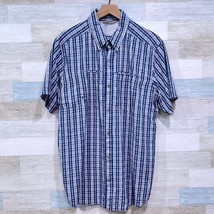 ExOfficio Short Sleeve Ventilated Hiking Shirt Blue Plaid Snap Button Me... - £31.57 GBP