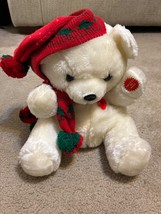 Vtg 1986 Cuddle Wit Christmas Musical Bear Stuffed Animal Plush Santa Hat - £7.46 GBP