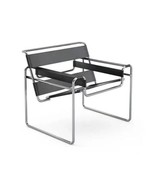 Modern Retro MidCentury Minimalist Stainless Steel Leather Chair Black F... - $567.12