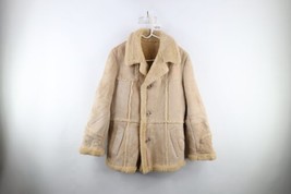Vtg 70s Streetwear Mens Medium Distressed Shearling Leather Marlboro Man Jacket - £178.08 GBP