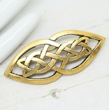 Vintage Signed Scottish Celtic Ornate Brass Knot Work BROOCH Pin Jewellery - £24.60 GBP
