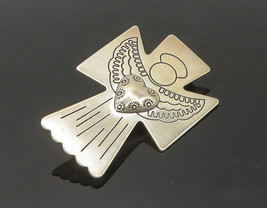 Carolyn Pollack 925 Silver - Vintage Shiny Love Heart Angel Brooch Pin - BP8245 - £53.90 GBP