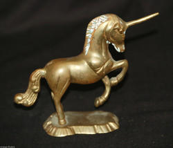 Vintage Solid Brass Unicorn Sculpture Figurine Home Office Man Cave Decor - £19.77 GBP