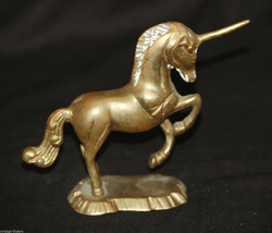 Vintage Solid Brass Unicorn Sculpture Figurine Home Office Man Cave Decor - $24.74