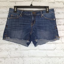 Mossimo Shorts Women 6 Blue Denim Mid Rise Midi Dark Wash Stretch Cut Of... - $19.99