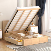 Full Size Wood Platform Bed with Underneath Storage and 2 Drawers, Wood Color - £339.61 GBP