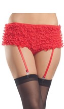 Lace Ruffled Panty Garters Booty Shorts Boyshort Red Costume BW1076 Medium - £14.70 GBP