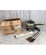 Vintage Avocado Green Electric Oster Fondue Pot Set  w/Forks! Amazing Co... - $35.59