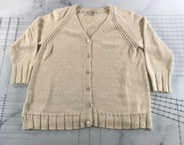 Margaret O&#39;Leary V Neck Sweater Womens Extra Large Beige Button Down Kni... - £21.96 GBP