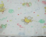 Vintage baby blanket pink green blue pastel bears balloons white nylon t... - $41.57