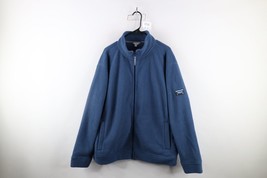 Vintage Orvis Mens Size Large Spell Out Box Logo Full Zip Fleece Jacket Blue - £34.40 GBP