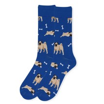 Parquet Men&#39;s Fun Crew Socks Shoe Size 6-12.5 Pug Dog Bones Blue Novelty... - £9.12 GBP