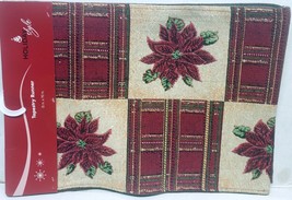 Extra Long Tapestry Table Runner,13&quot;x70&quot;,CHRISTMAS POINSETTIA FLOWERS SQ... - $18.80