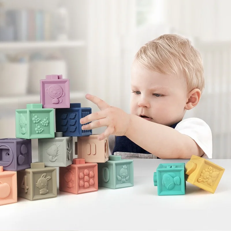 Montessori Silicone Building Block Baby Grasp Teether Toy 3D Touch Hand for - £16.41 GBP+