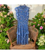NANETTE NANETTE LEPORE Flutter Sleeve Dress Floral Print Size 10 Blue ru... - $49.49