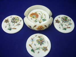 Marble Tea Coffee Coaster Set Hakik Paua Shell Floral Arts Home Table De... - $199.20
