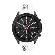 Hugo Boss HB1513718 Velocity Mens&#39; Black Dial Rubber Strap Chrono Watch + Bag - £89.04 GBP