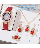 Birthday Gift Set, Diamond Watch + Bracelet + Earrings + Ring for Ladies - $925.91 MXN