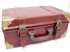 Vintage Decorative Suitcase Storage Brick Red Brass Corners 12&quot;x7&quot;x5&quot; Distressed - £15.02 GBP