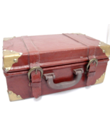 Vintage Decorative Suitcase Storage Brick Red Brass Corners 12&quot;x7&quot;x5&quot; Di... - £14.78 GBP