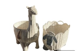 Pottery Barn Wicker Basket Llama &amp; Sheep Animal Shaped Storage Organizer - £149.74 GBP