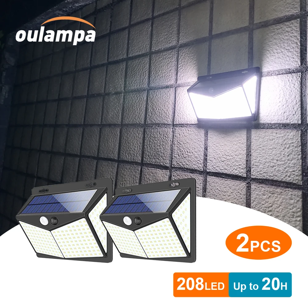2PCS 208LED PIR Solar Wall Lamp Motion Sensor Outdoor Waterproof for Garden Fenc - £146.97 GBP