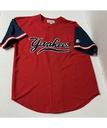 New York Yankees MLB Vintage 90s Red Block Letters Starter Blue Sewn Jer... - $89.67 CAD