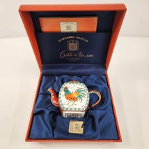 Charlotte di Vita Miniature Teapot CHICKEN Handpainted Enamel w/ Box Papers - £30.59 GBP