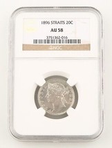 1896 Straits Asentamientos 20 Centavos Moneda de Plata AU-58 NGC 20c Malasia - $441.27