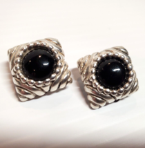 All Solid Sterling 925 Silver Black Onyx Stone Non Pierced Clip Earrings 19.8gr - £51.60 GBP