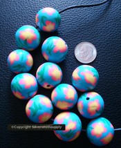12 Beautiful Fimo clay flower beads with 2mm hole make earrings necklaces gbs077 - £2.29 GBP