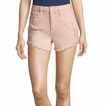 Ymi Women&#39;s Juniors High Rise Shortie Shorts Size 1 Blush Destructed Denim New - £19.20 GBP