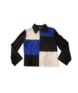 Briggs 12 petite long sleeve blue/black/white color block zip up blazer - $11.00