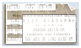 Ozzy Osbourne Concert Ticket Stub November 26 1991 Chicago Illinois - £19.77 GBP