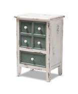Antique Storage Cabinet French Country Cottage Distressed White &amp;Teal 5-... - £158.02 GBP